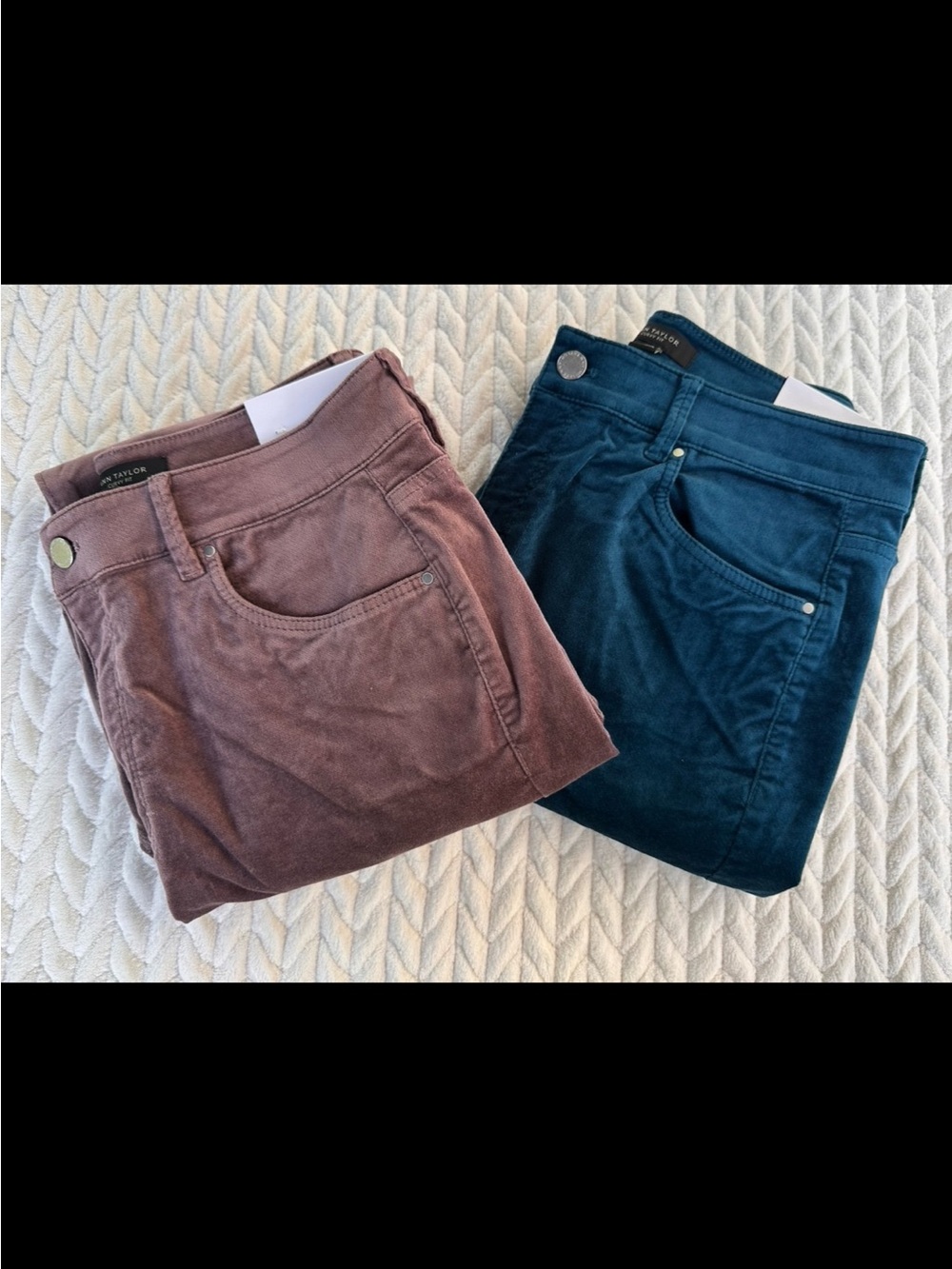 2 Ann Taylor Skinny High Rise Curvy Fit Velvet Pants Mauve Pink Teal Blue 10